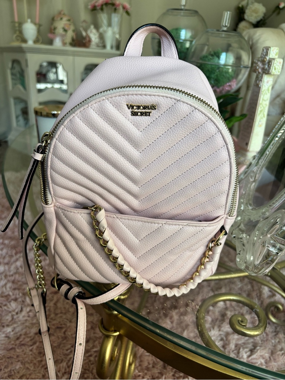 Victoria's Secret Light Pink Quilted Mini Backpack